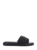 Fiona Slides with Chunky Design and Love Birds Logo Plate in Black Leather for Women Sheep Flat Shoes