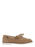 Grace Loafers with Side Laces and Logo Details in Beige Suede for Women Calf