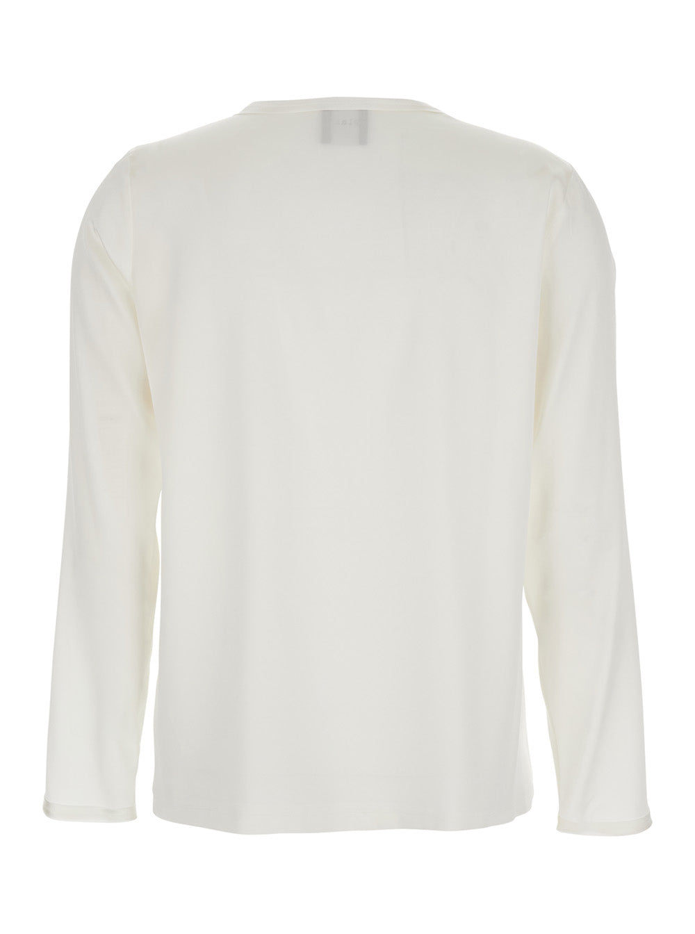 White Silk Blouse with Round Neck and Long Sleeves Woman Elastane Shirts Blouses