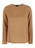 Brown Silk Long Sleeve Blouse for Women Elastane Shirts And Blouses