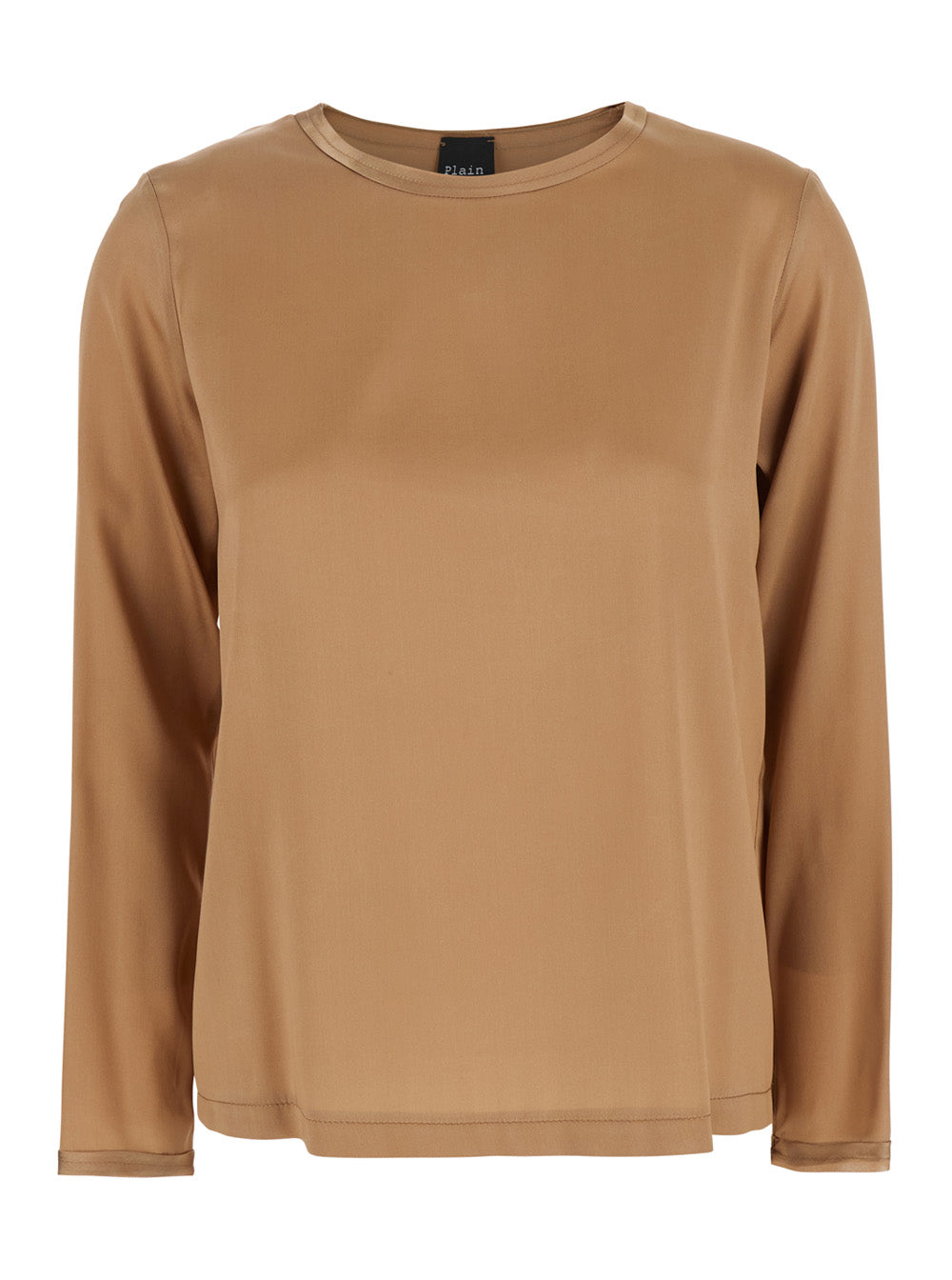 Brown Silk Long Sleeve Blouse for Women Elastane Shirts And Blouses
