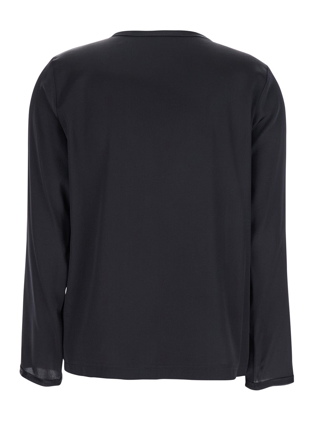 Black Silk Long Sleeve Blouse for Women Elastane Shirts And Blouses