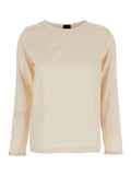 Beige Silk Long Sleeve Blouse for Women Elastane Shirts And Blouses