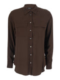 Brown Shirt with Applied Pockets on the Front in Silk Blend Woman Acetate And Blouses