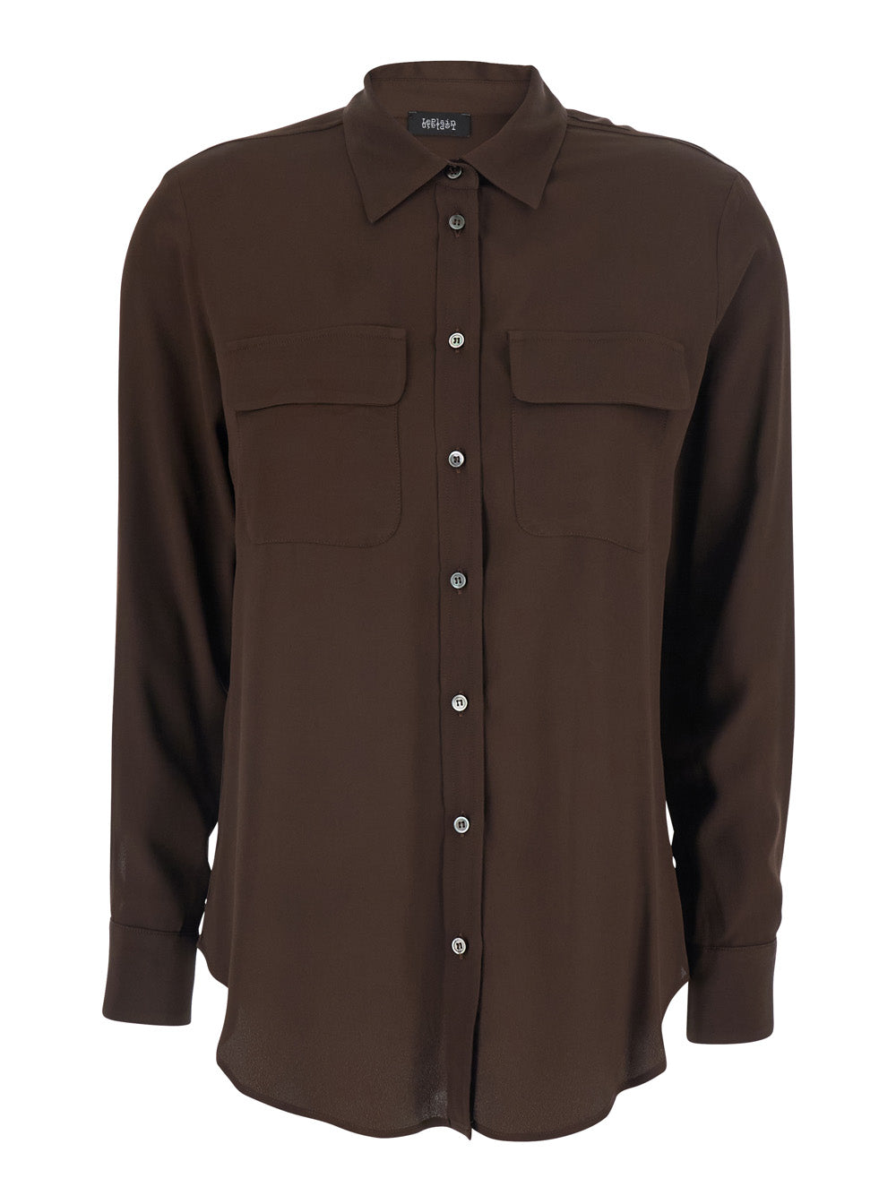 Brown Shirt with Applied Pockets on the Front in Silk Blend Woman Acetate And Blouses