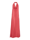 Red Long Dress With Halterneck And Open Back Fabric Woman