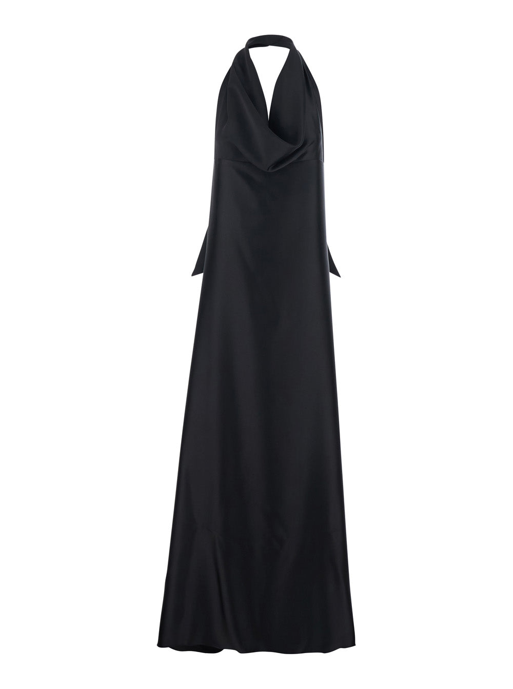 Black Long Dress With Halterneck And Open Back Fabric Woman