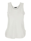 Sleeveless Top with Round Neck in White Satin for Women Polyester Tops