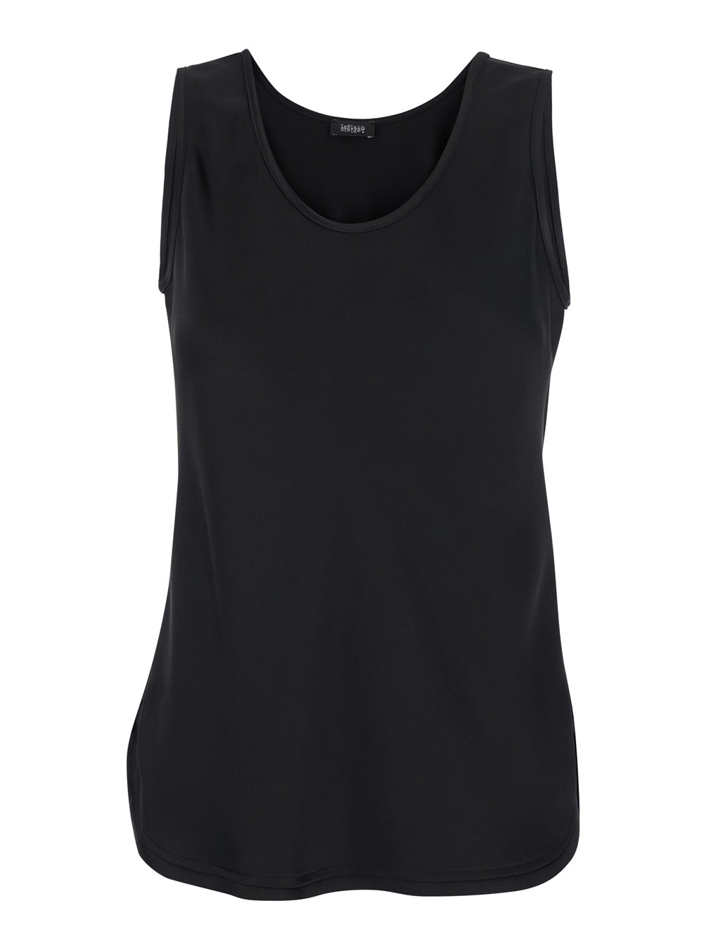 Black Sleeveless Top with Round Neck in Satin Woman Polyester Tops