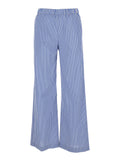 Blue Pants with Wide Leg and All-Over Stripes in Cotton Blend Woman Light Nylon Elastane Trousers
