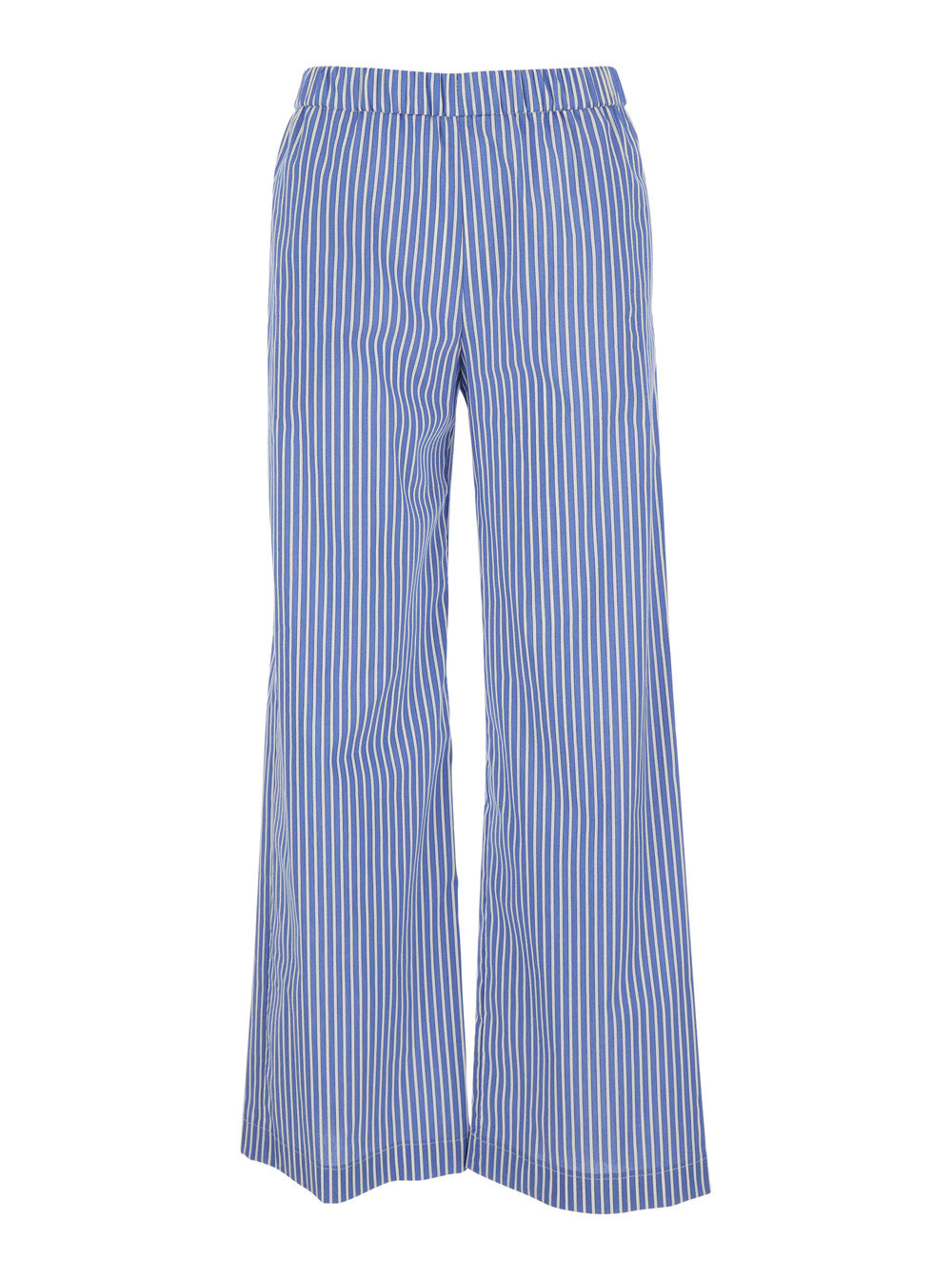 Blue Pants with Wide Leg and All-Over Stripes in Cotton Blend Woman Light Nylon Elastane Trousers