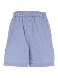 Light Blue Shorts with Striped Motif and Elasticized Waist in Fabric Woman Bermuda