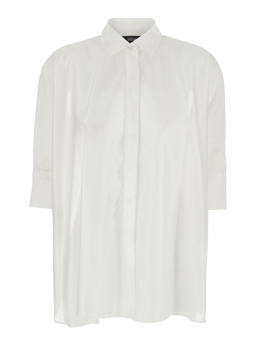 White Shirt with Classic Collar and Hidden Button Closure on the Front in Fabric Woman Chlorofibre Polyester Blouses