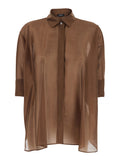 Shirt with Classic Collar and Hidden Button Closure on the Front in Brown Fabric for Women Chlorofibre Polyester Blouses