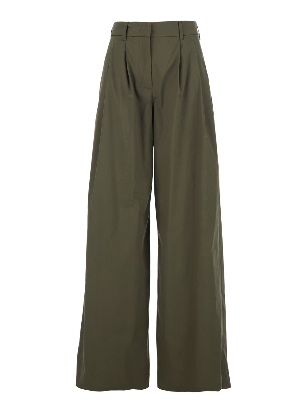 Green Wide Leg Trousers With Pleats For Women