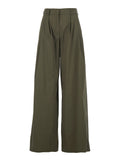 Green Wide Leg Trousers With Pleats For Women