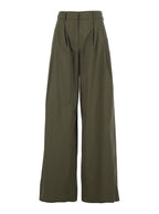 Green Wide Leg Trousers With Pleats For Women