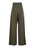 Green Wide Leg Trousers With Pleats For Women
