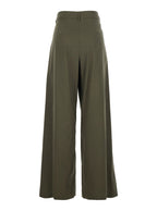Green Wide Leg Trousers With Pleats For Women