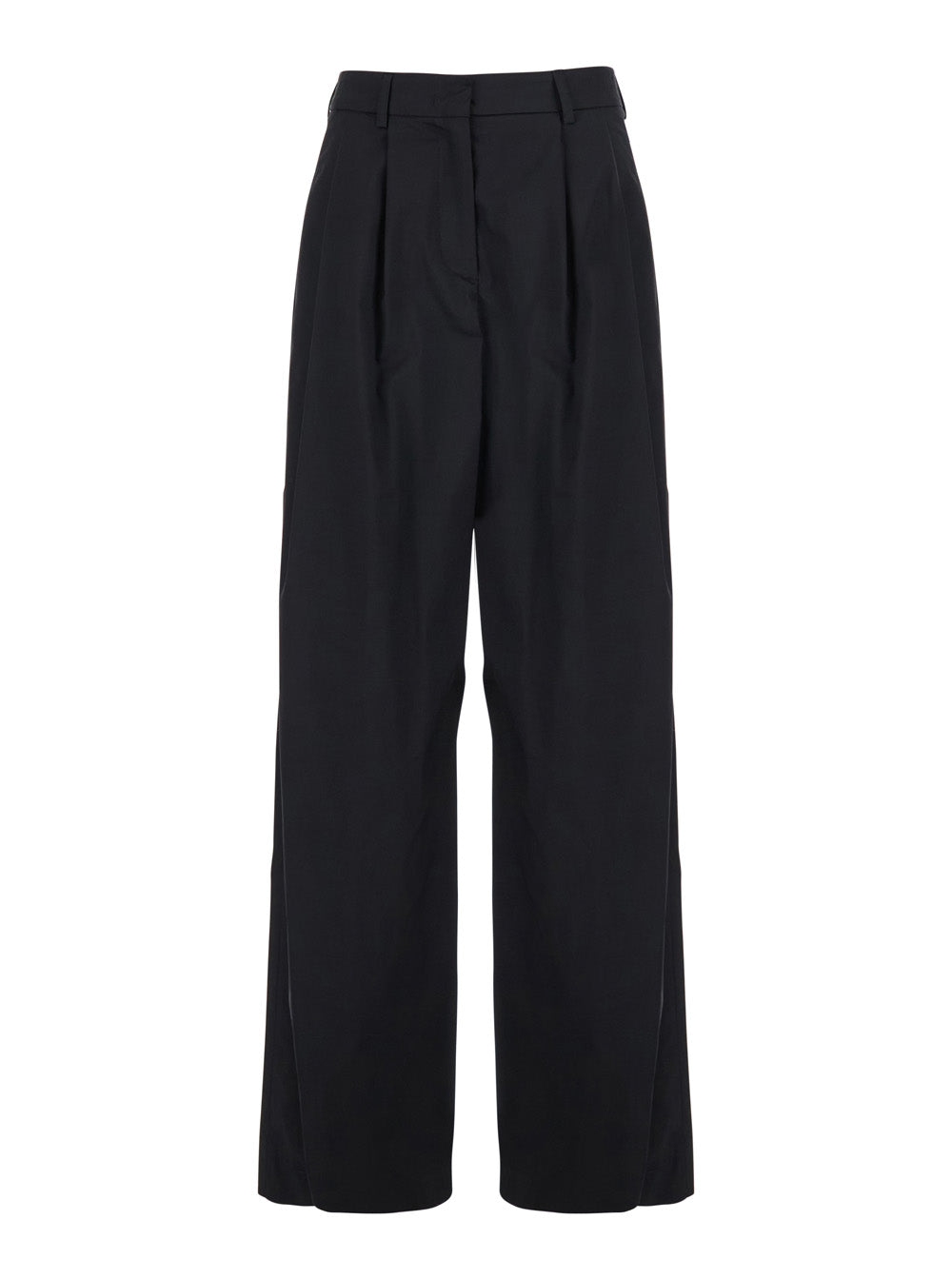 Black Stretch Cotton Blend Trousers For Women