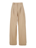 Beige Trousers With Front Pleats And Wide Leg Cotton Woman