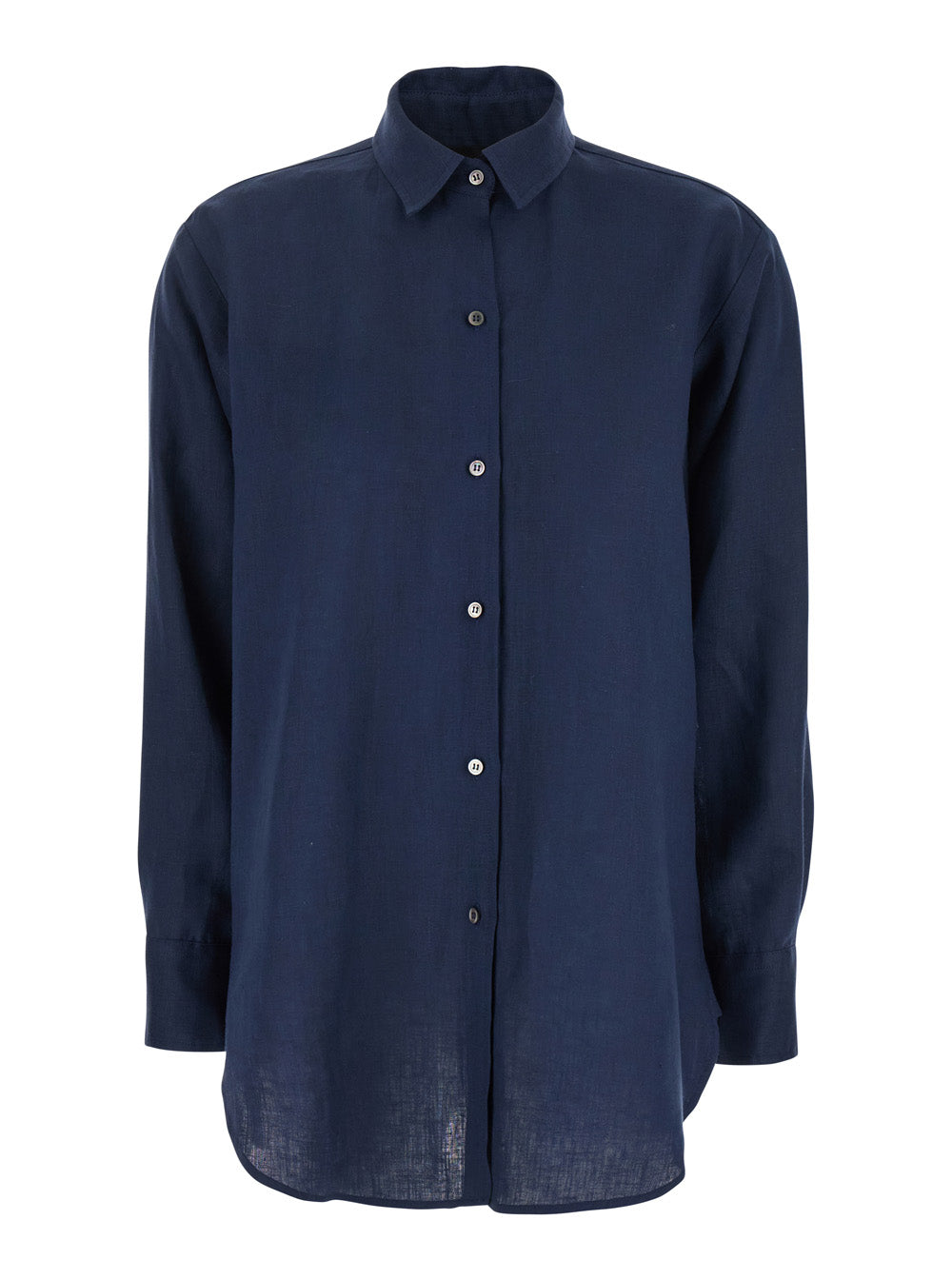 Blue Shirt with Classic Collar and Long Sleeves in Linen for Women Blu Blouses