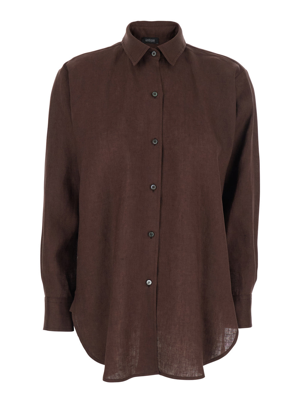 Brown Linen Shirt with Classic Collar and Button Closure Woman Blouses