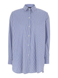 Shirt with Striped Motif and Classic Collar in Blue Fabric for Women Light Blouses