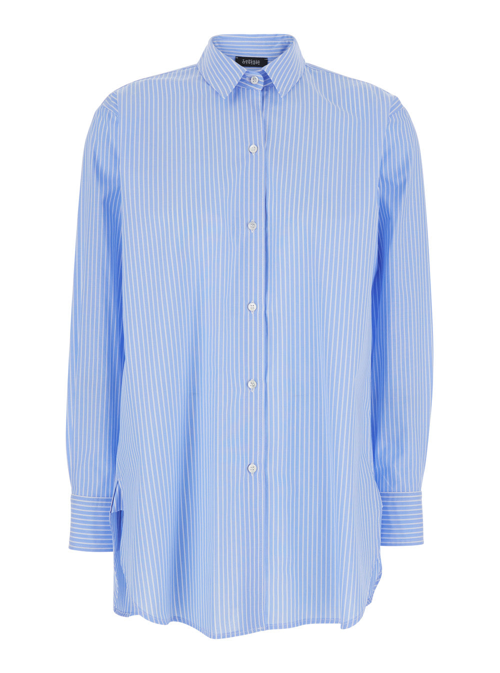 Blue Striped Shirt with Classic Collar for Women Light And Blouses
