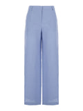 Light-Blue Linen Trousers With Wide Leg Woman Light Blue