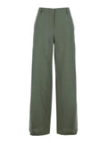 Green Wide Leg Linen Pants with Belt Loops Woman Trousers