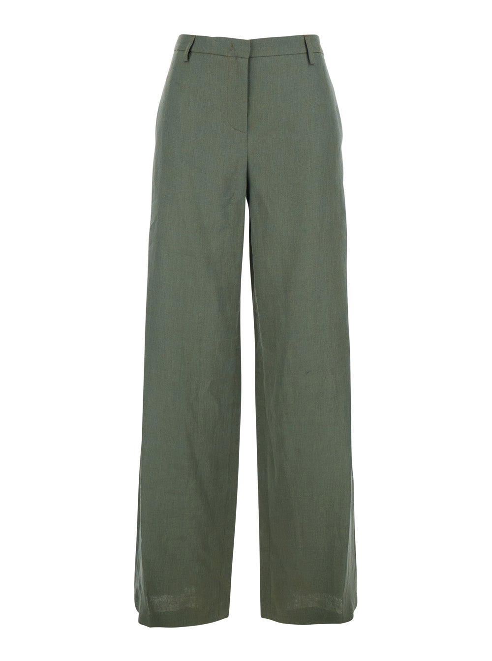 Green Wide Leg Linen Pants with Belt Loops Woman Trousers