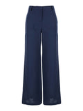 Blue Linen Trousers With Wide Leg Woman Blu