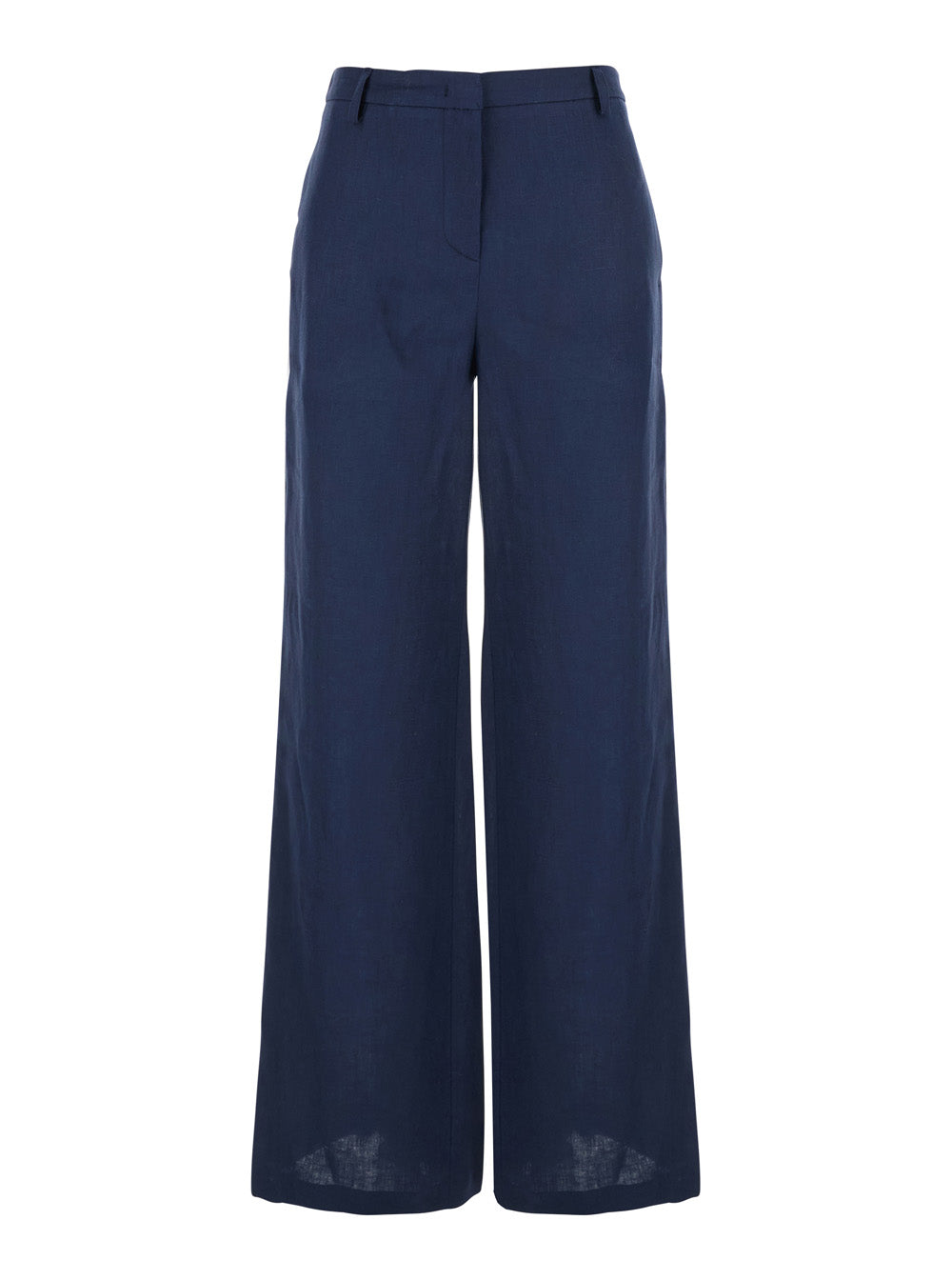 Blue Linen Trousers With Wide Leg Woman Blu