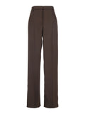 Brown Satin Tailored Pants with Front Pleats for Women Polyester Trousers