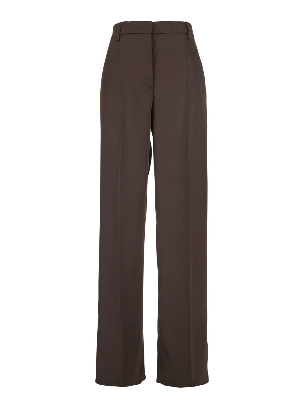 Brown Satin Tailored Pants with Front Pleats for Women Polyester Trousers