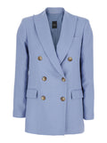 Blue Double-breasted Jacket with Notched Revers in Linen for Women Light Blazers