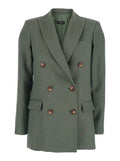 Double-breasted Jacket with Peak Revers in Green for Women Linen Blazers