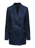 Blue Double-breasted Blazer In Linen Women Blu Blazers