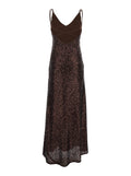 Long Dress Plain With Straps And All-Over Applied Sequins Brown Fabric For Women - IT 42