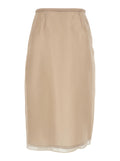 Beige Tech Fabric Layered Design Midi Skirt for Women Polyester