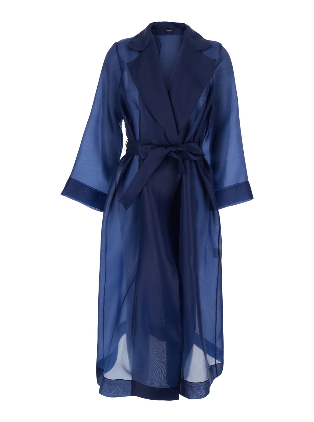 Blue Light Trench with Notched Revers and Front Belt Closure in Tech Fabric Woman Blu Polyester Outerwear