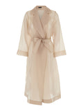 Beige Trench with Notched Revers and Waist Tie Polyester Outerwear