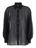 Oversized Blouse with Classic Collar and Semi-Transparent Design in Black Fabric for Women Shirts Blouses
