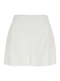 White Womens Shorts with Semi-Elasticated Waist and Side Closure in Cotton Blend Nylon Elastane Bermuda