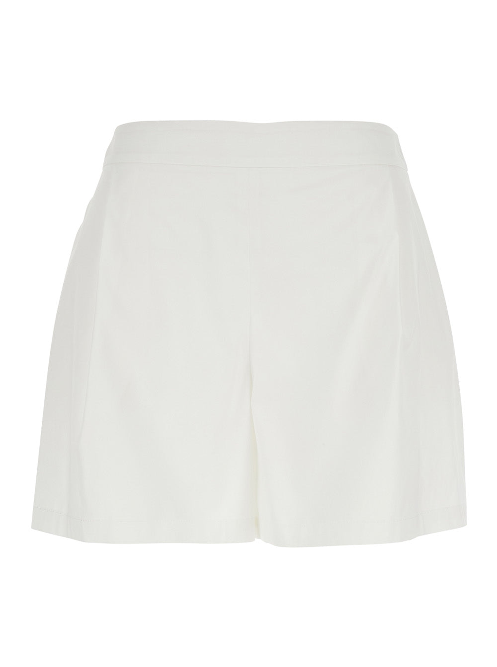 White Womens Shorts with Semi-Elasticated Waist and Side Closure in Cotton Blend Nylon Elastane Bermuda