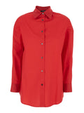 Shirt POPELINE with Classic Collar and Long Sleeves in Red Cotton for Men Blouses