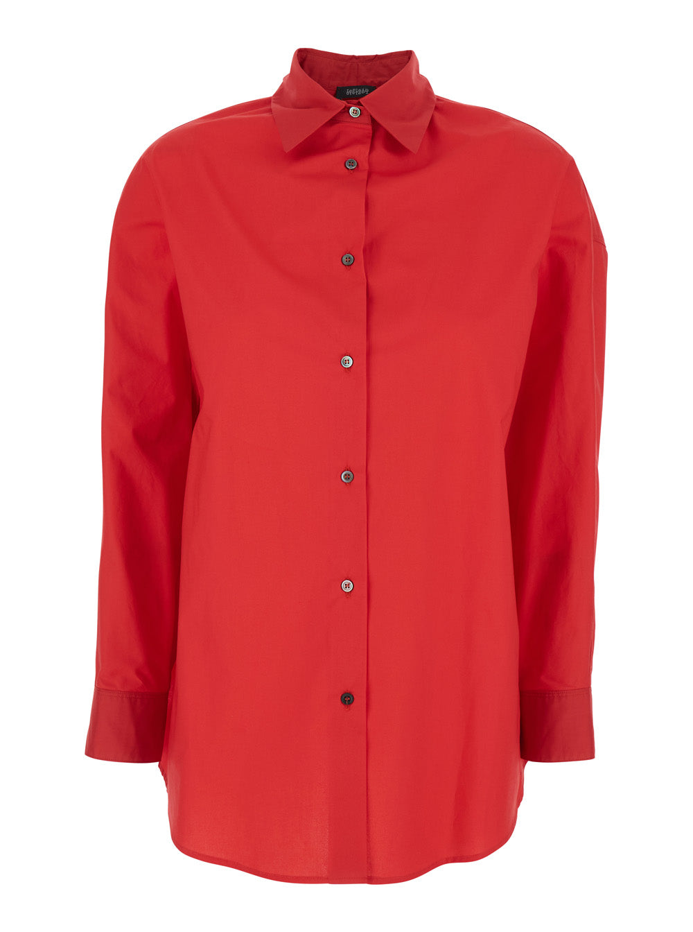 Shirt POPELINE with Classic Collar and Long Sleeves in Red Cotton for Men Blouses