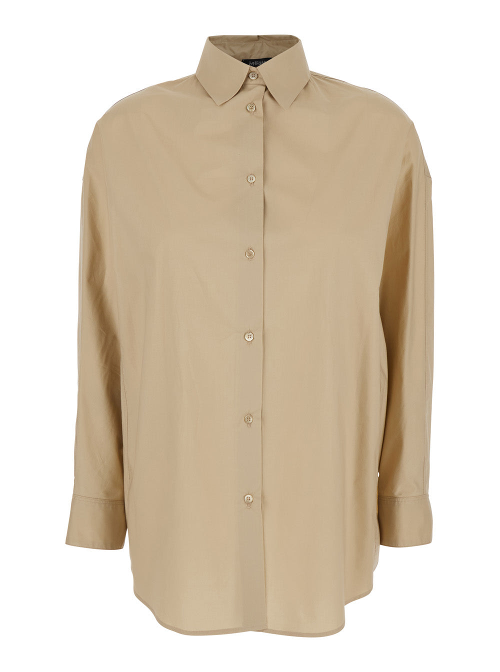 Beige Shirt with Classic Collar and Long Sleeves in Cotton for Men Blouses