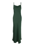 Long Dress with Thin Straps and Pendants on the Back in Green Tech Fabric for Women Polyester